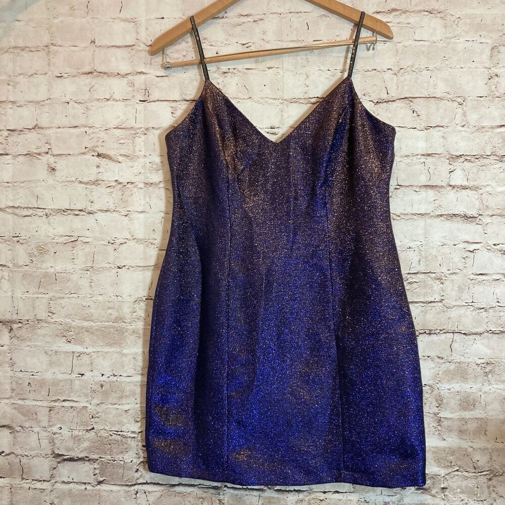 Topshop Mini Dress Womens 8 Purple All Over Glitter Sparkle Shimmer Beaded Party